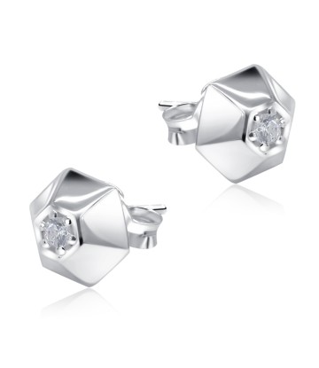 Hexagon Designed With CZ Stone Silver Ear Stud STS-5533